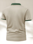 Stylish Comfort] Men's Pink ROOS Golf & Tennis Shirt - Breathable Polyester, Casual Summer Wear with Contrast Collar and Button Detail, Breathable Sportswear|Classic Design|Durable Sportswear, Golf Clothes - Back View