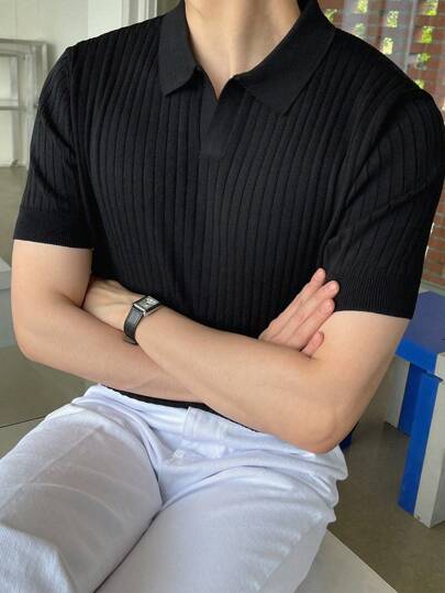 camisa polo de Cor Sólida em Malha