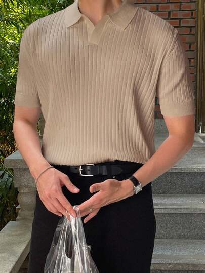 camisa polo de Cor Sólida em Malha