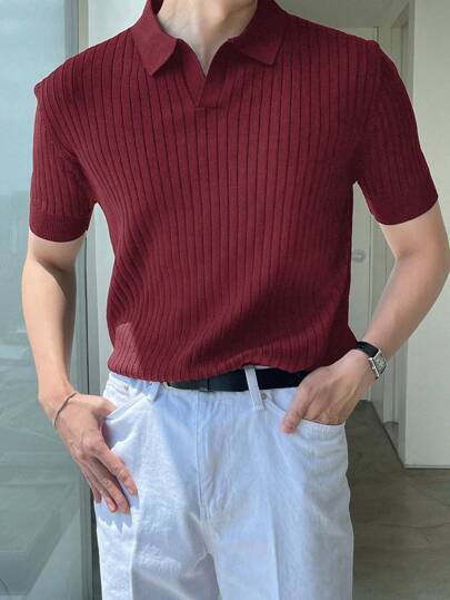 camisa polo de Cor Sólida em Malha