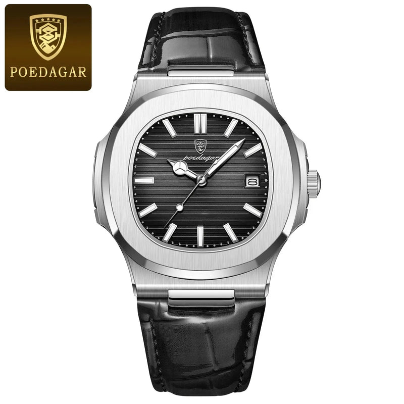 Relógio Masculino Poedagar – Design Quadrado + Couro Premium = Estilo e Poder