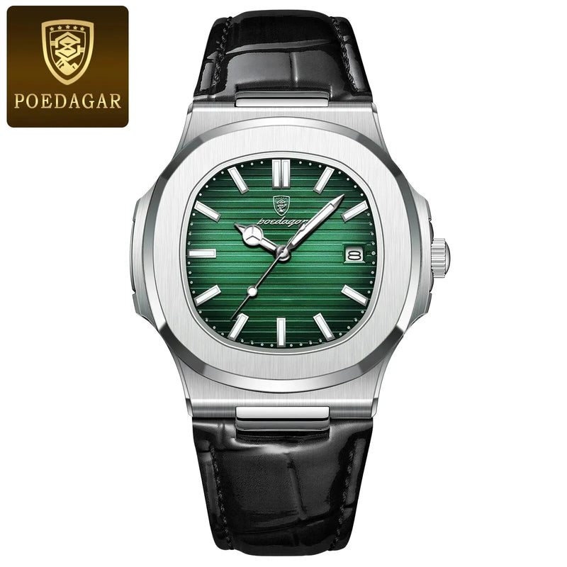 Relógio Masculino Poedagar – Design Quadrado + Couro Premium = Estilo e Poder