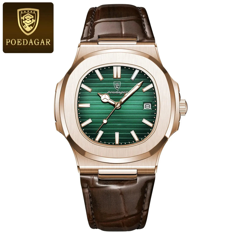 Relógio Masculino Poedagar – Design Quadrado + Couro Premium = Estilo e Poder