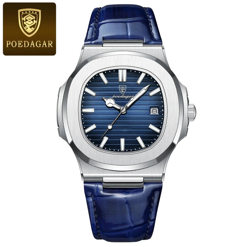 Relógio Masculino Poedagar – Design Quadrado + Couro Premium = Estilo e Poder