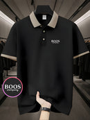 Stylish Comfort] Men's Pink ROOS Golf & Tennis Shirt - Breathable Polyester, Casual Summer Wear with Contrast Collar and Button Detail, Breathable Sportswear|Classic Design|Durable Sportswear, Golf Clothes