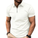 Camiseta Polo Masculina Manga Curta com Zíper – Estilo e Conforto em Malha Canelada
