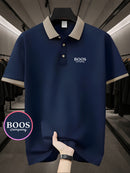 Stylish Comfort] Men's Pink ROOS Golf & Tennis Shirt - Breathable Polyester, Casual Summer Wear with Contrast Collar and Button Detail, Breathable Sportswear|Classic Design|Durable Sportswear, Golf Clothes.