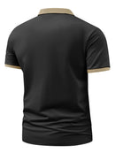 Stylish Comfort] Men's Pink ROOS Golf & Tennis Shirt - Breathable Polyester, Casual Summer Wear with Contrast Collar and Button Detail.